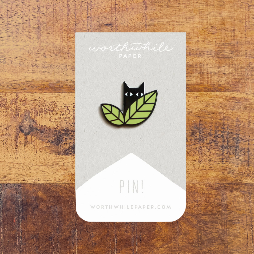 Cat in Leaves Enamel Pin