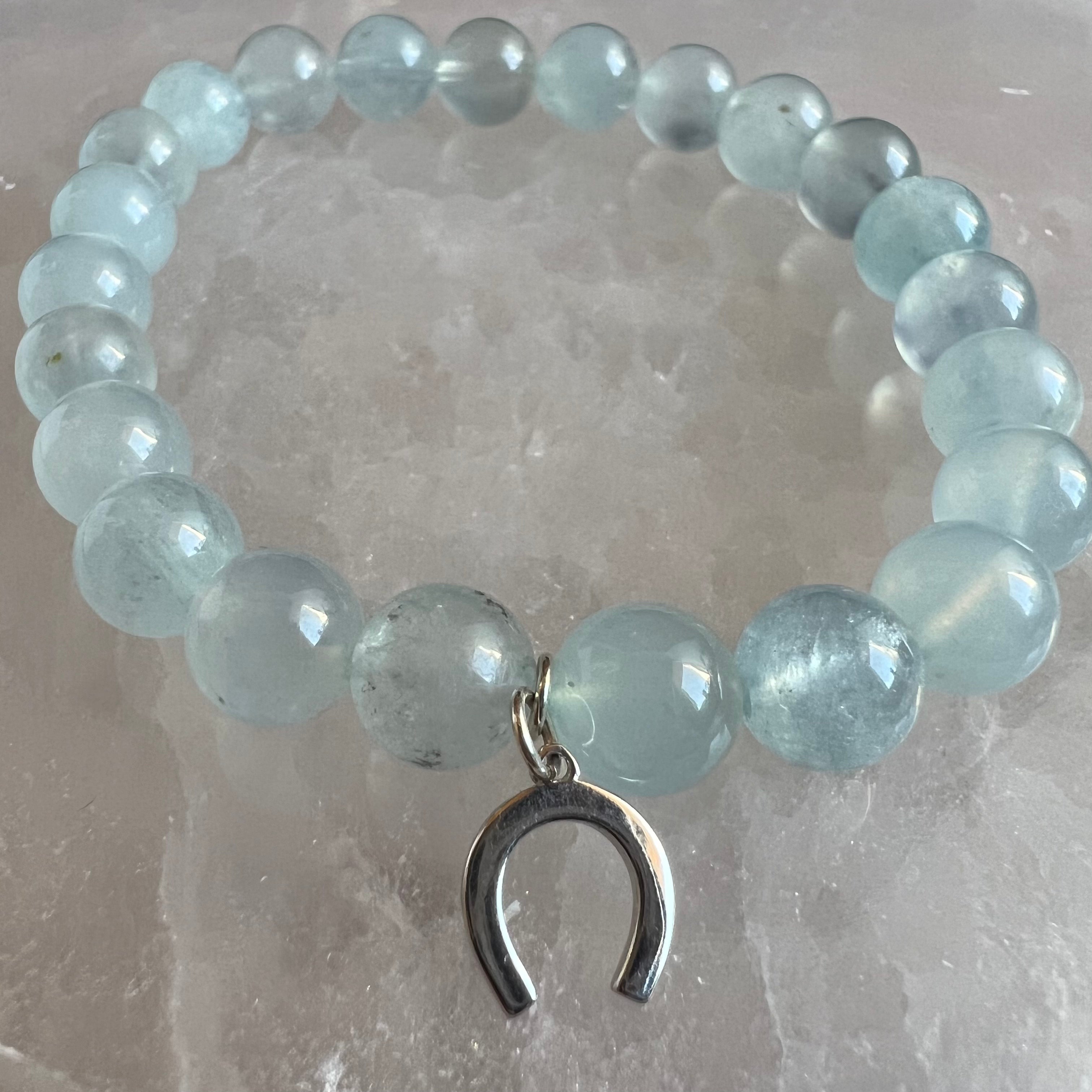 Aquamarine + Silver Wishbone Bracelet